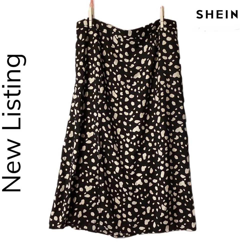 Shein Curve Skirt Womens Sz 12 (OXL) Black and White Print Midi A-line Flowy